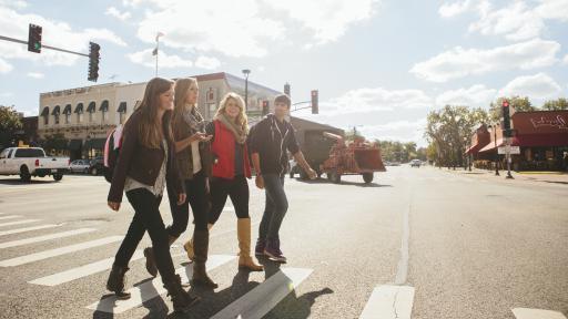 students walking in downtown naperville